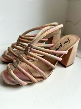 Free People Colette heels rainbow metallic leather chunky size 8